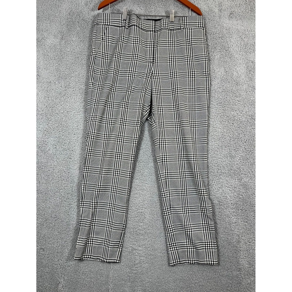 Talbots Hampshire Ankle Pants Women's 14 Black White Plaid Stretch Business